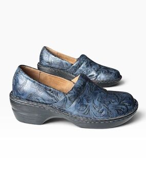 G.H. Bass Sheena Clogs Womens 8 1/2 M Navy Embossed Faux Leather Slip On Shoe